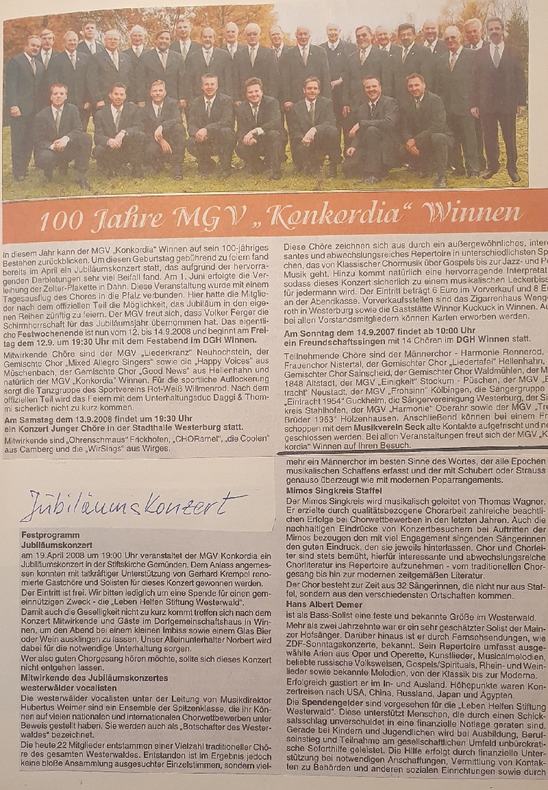 2008 - Zeitungsbericht 100 Jahre MGV