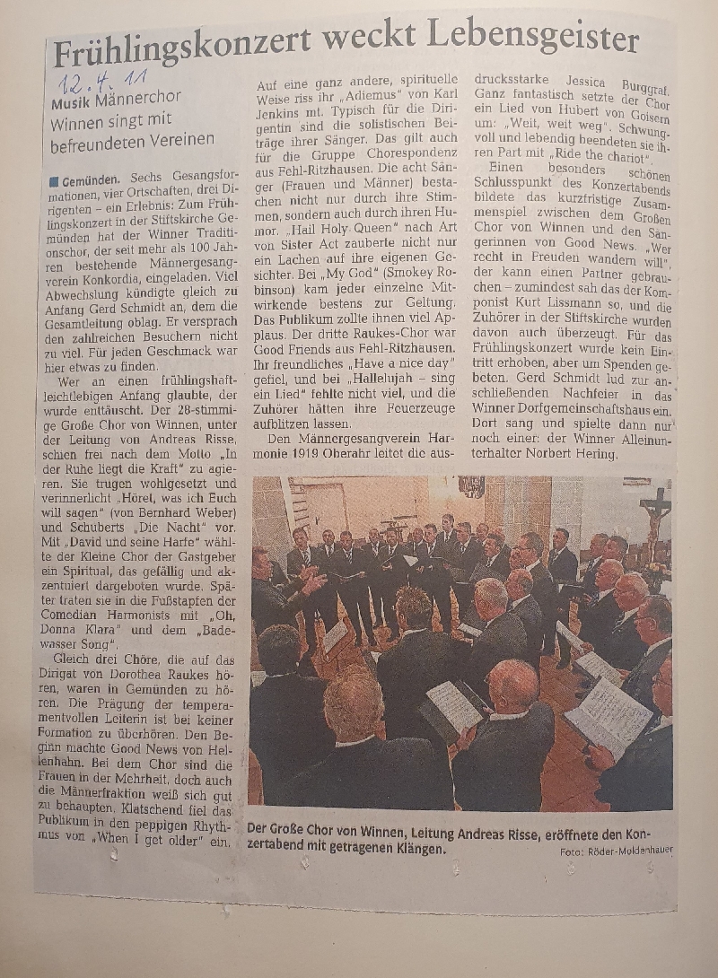2011 - Fr&uuml;hlingskonzert am 12 April - Zeitungsbericht